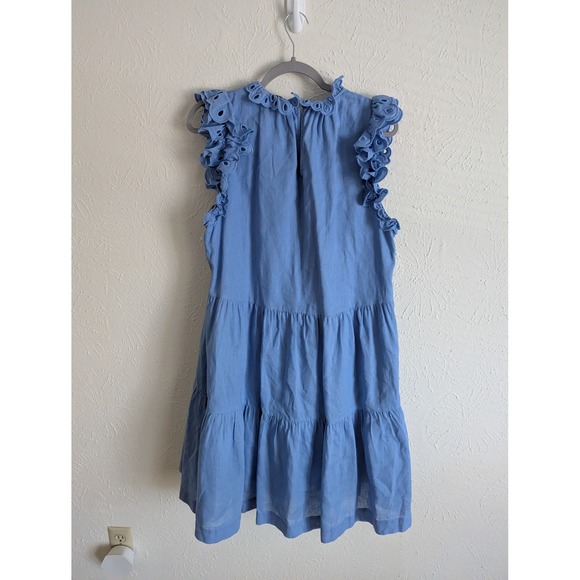 Sea NY Waverly dress size M blue linen blend ruffle sleeve tiered mini $425‎ - Picture 4 of 8